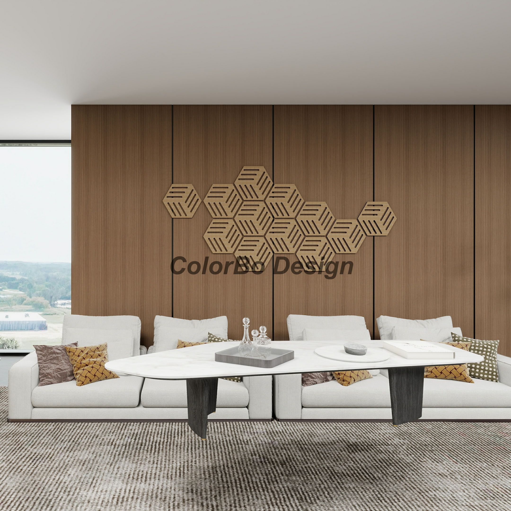 Eco-Friendly Hexagonal Sound-Absorbing Wood Panels for Modern Interiors